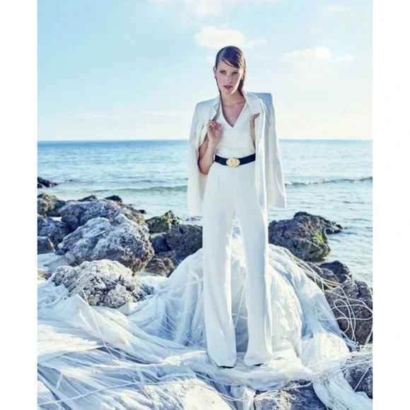 NWT Escada White Zip Front Belted Wide Leg Jumpsuit  Sz.34  Modern Capsule - Picture 2 of 7